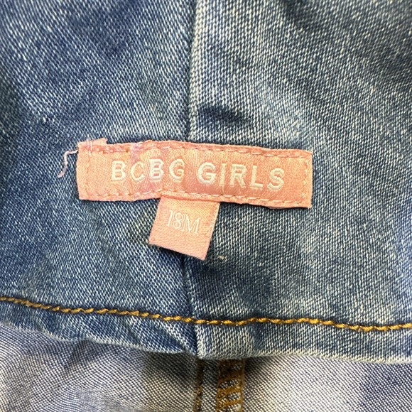 BCBG Girls Denim Jean Overall‎ Dress 18M Blue Button Front Pockets Cute Jumper - Picture 2 of 7